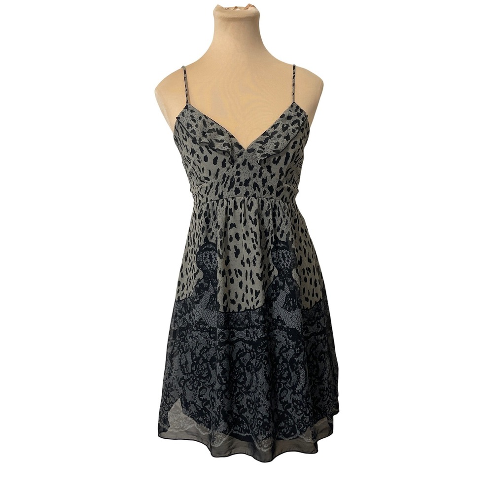 Daytrip Leopard Lace Print Mini Dress Small‎ Gray Black Indie Sleaze Y2K Fairy
